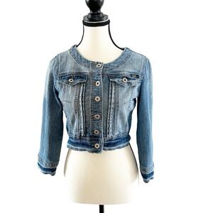 Women's Cropped Blue Denim Jean Jacket Y2K Inspired